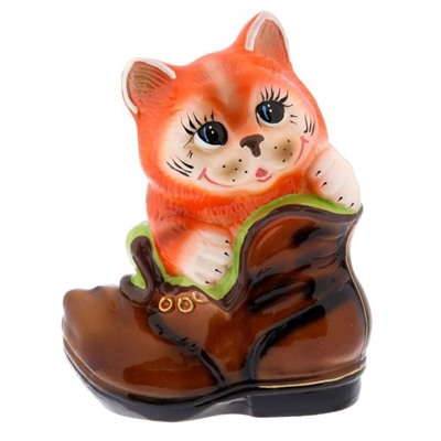 Копилка "Кот в ботинке" глянец, рыжая