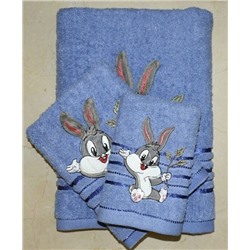 Махровое полотенце "Кролик Банни"- СИНИЙ 35*75 см. хлопок 100%