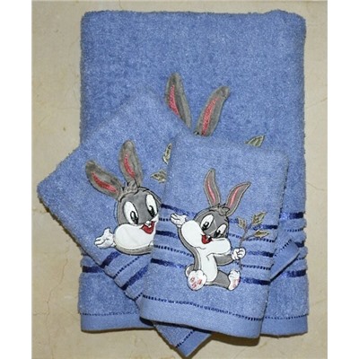 Махровое полотенце "Кролик Банни"- СИНИЙ 70*140 см. хлопок 100%