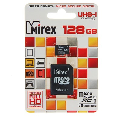 Карта памяти microSD Mirex 128 Gb, UHS-I, class 10, с адаптером