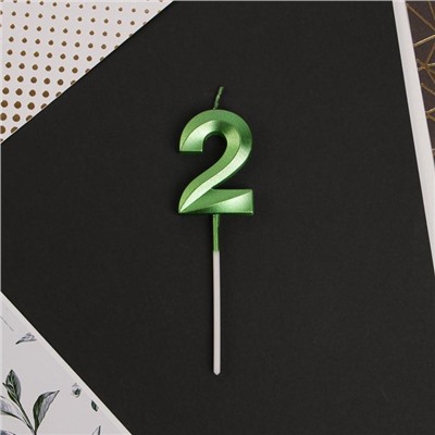 Свеча в торт цифра "2", зеленая, 3,5 х 12 см