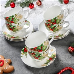Сервиз чайный «Рождество», 12 предметов: 6 чашек 280 мл, 6 блюдец 15 см