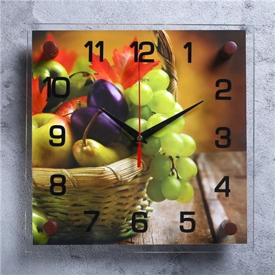 Часы настенные, серия: Кухня, "Корзина с фруктами", 25х25  см, микс