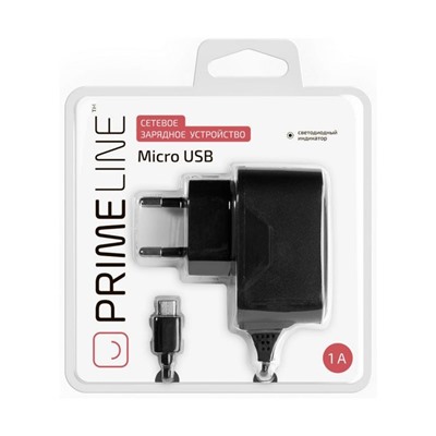 Зарядное устройство Prime Line (2302), micro USB 1000 mA, черное