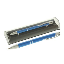 Ручка шариковая подарочная в пластиковом футляре автоматическая NEW Стиль синяя