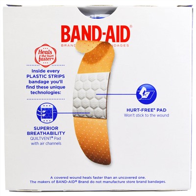 Band Aid, Пластыри с клейкой основой, пластиковые полоски, 60 пластырей