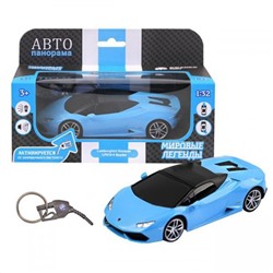 АВТОпанорама мод. 1:32 Lamborghini Huracan LP610-4 Spyder, голубой, завод. от заправ. пистолета, в/к 17,5х12,5х6,5см