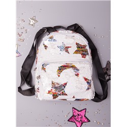Рюкзак для девочки с пайетками, звезды, молочный