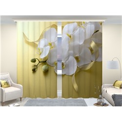 Фотошторы люкс Белая орхидея на желтом