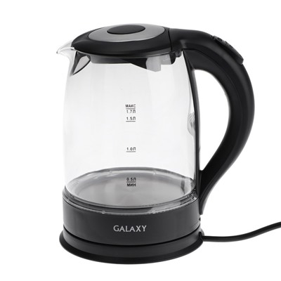 Чайник электрический Galaxy GL 0553, стекло, 1.7 л, 2200 Вт, чёрный