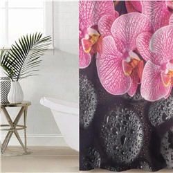 Штора для ванной комнаты «Орхидея на чёрных камнях», 145×180 см, оксфорд