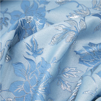 Портьерная ткань с люрексом 150 см на отрез H627 цвет 5 голубой цветы