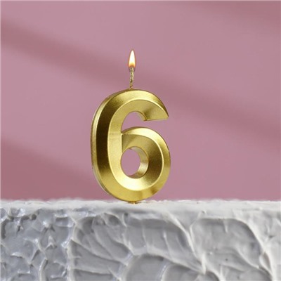 Свеча в торт на шпажке «‎Грань», цифра "6",золотая, 5 х 3.5 см