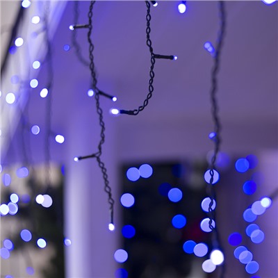 Гирлянда "Бахрома" уличная, 4 х 0.6 м, LED-180-220V, мигает, нить тёмная, свечение бело-синее