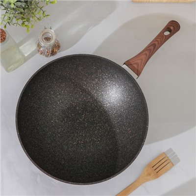 Сковорода wok Granit ultra, d=28 см, пластиковая ручка, h=9,5 см, антипригарное покрытие, цвет чёрный
