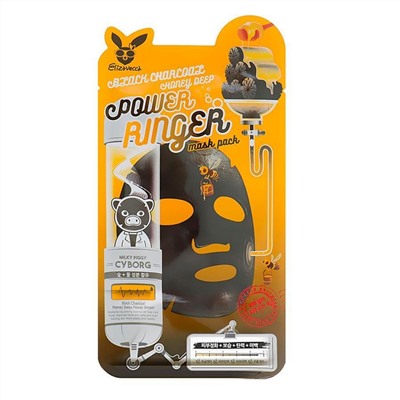 Elizavecca Тканевая маска для лица с углем и медом, Power Ringer Mask Pack Black Charcoal Hone 23 мл