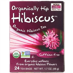 Now Foods, Настоящий органический чай, Organically Hip Hibiscus, без кофеина, 24 чайных пакетика, 48 г (1,7 унции)