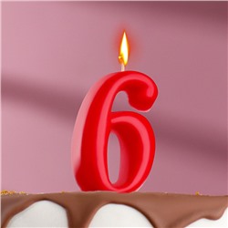 Свеча для торта цифра "Овал" "6", красная, 7 см