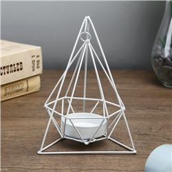 Подсвечник металл 1 свеча "Пирамида в треугольнике" белый 14,5х8,5х8,5 см