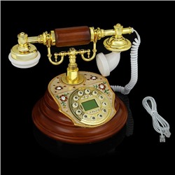 Телефон ретро полистоун, Круг с вставкой перламутр, коричневый 20*27см