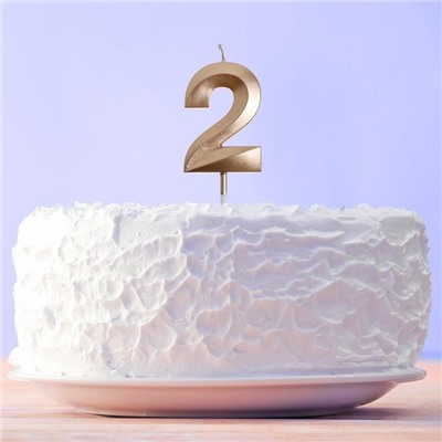 Свеча в торт цифра "2" , шампань, 3,5 х 12 см