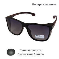 Солнцезащитные мужские очки поляризованные чёрные с коричневыми дужками