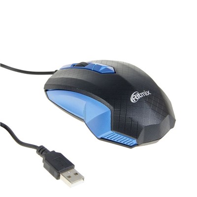 Мышь Ritmix ROM-202, проводная, оптическая, USB, 1000 dpi, синяя