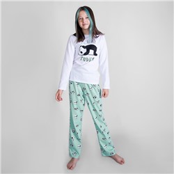 Пижама лонгслив и брюки «Симпл-димпл» для девочки, рост 158 см., цвет белый/ментоловый