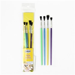 Набор кистей, нейлон, плоские, 4 шт., с пластиковыми цветными ручками