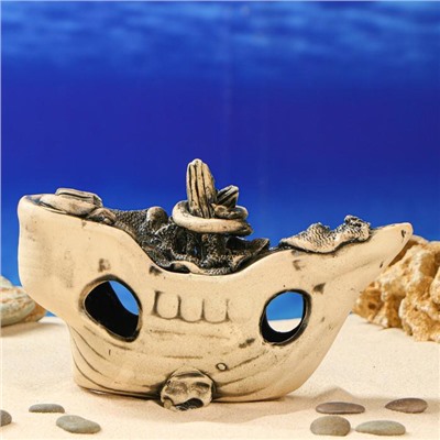 Аквадекор-грот для аквариума ''Корабль малый новый'' 8 х 18 х 12 см, микс