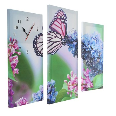 Часы настенные модульные «Бабочка на цветках», 60 × 80 см