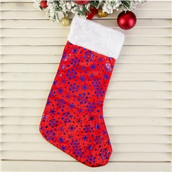 Носок для подарков "Красный с синими снежинками" 19х42 см