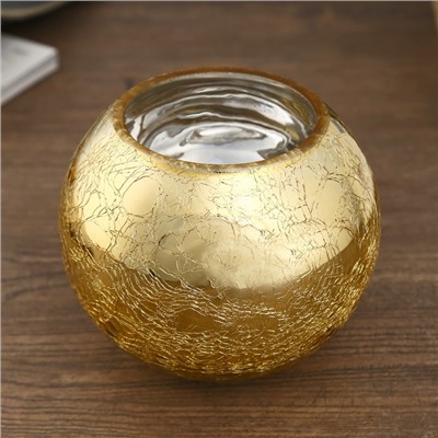 Подсвечник стекло двусторонний "Кракелюр" золото 10х10х10 см