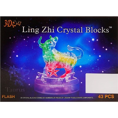 Пазл 3D кристаллический, «Знак зодиака Телец», 43 детали, световые эффекты, работает от батареек