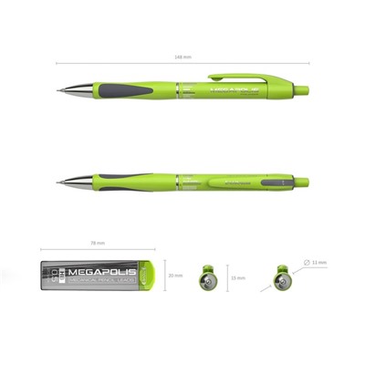 Набор карандаш механический 0.7 мм HB + 20 грифелей Erich Krause MEGAPOLIS CONCEPT, блистер, резиновый упор