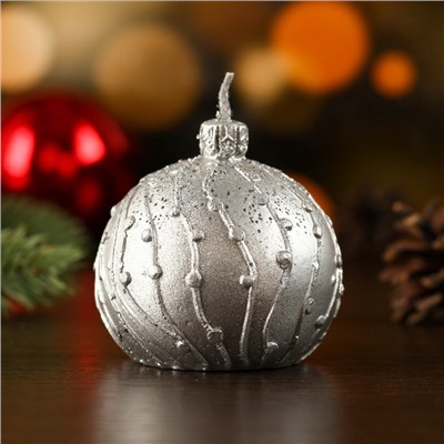 Свеча декоративная "Шарик новогодний с блеском", серебряная, 5,7×6 см
