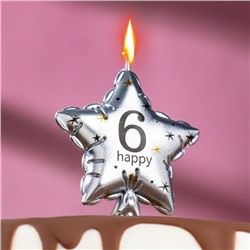 Свеча в торт на шпажке "Воздушный шарик.Звезда", цифра 6, 11х5 см, серебряная