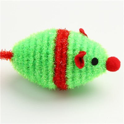 Мышь новогодняя погремушка с бубенчиком, 8 см, зелёная/красная