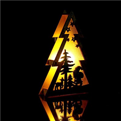 Новогодний световой декор настольный «Ёлка и дед мороз» 15×11×2 см
