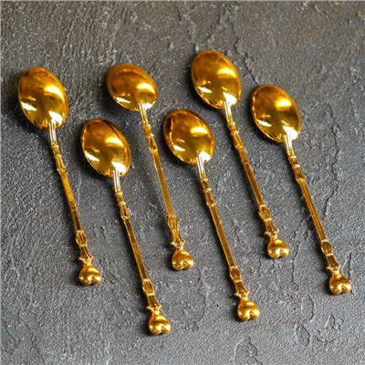 Набор блюдец «Золото», с подставкой, с ложками, 6 шт, цвет золотой