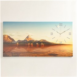 Часы-картина настенные, серия: Природа, "Озеро и горы", 50 х 100 см