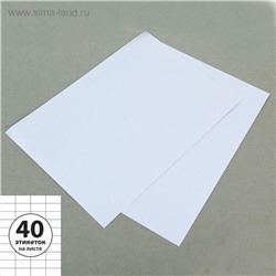 Этикетки А4 самоклеящиеся 100 листов, 80 г/м, на листе 40 этикеток, размер: 52,5*29,7 мм, белые