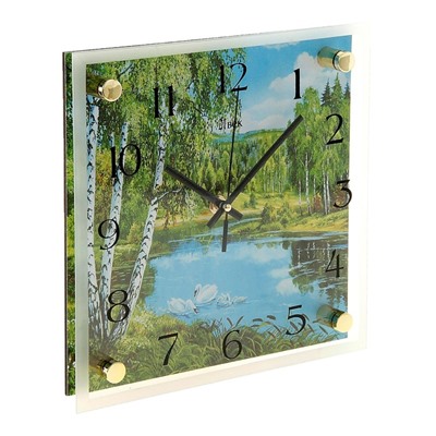 Часы настенные, серия: Природа, "Озеро", стекло, 25х25  см, микс