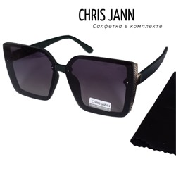 Очки солнцезащитные CHRIS JANN с салфеткой женские чёрные с синими дужками