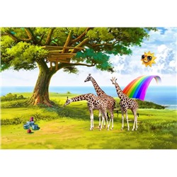 3D Фотообои «Жирафы на лужайке»