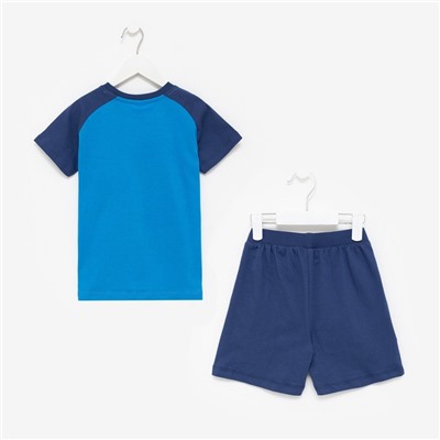 Комплект для мальчика (футболка, шорты), цвет голубой/тёмно-синий, рост 122 см