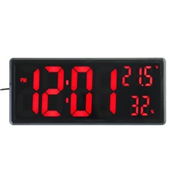 Часы настенные электронные, 36 х 15 х 0.3 см, термометр, гигрометр, красная индикация