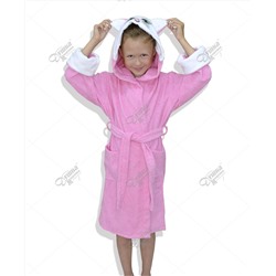Детский махровый халат с капюшоном и печатью "Кошечка" розовый