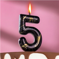 Свеча в торт "Черный мрамор", цифра "5", 8 см