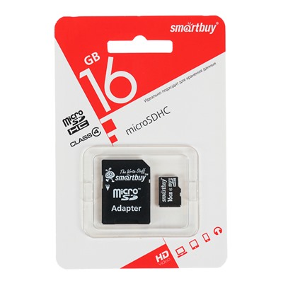 Карта памяти microSDHC Smartbuy  16GB class 4 + адаптер